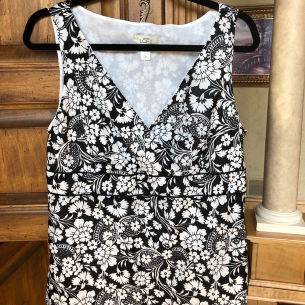 Loft black floral v-neck cross over cotton tank